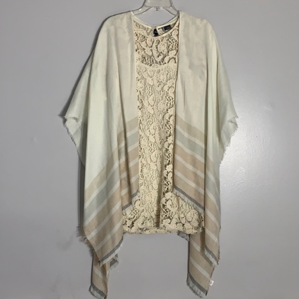 Echo Cream Stripe Open Style Fray Shawl One Size … - image 1